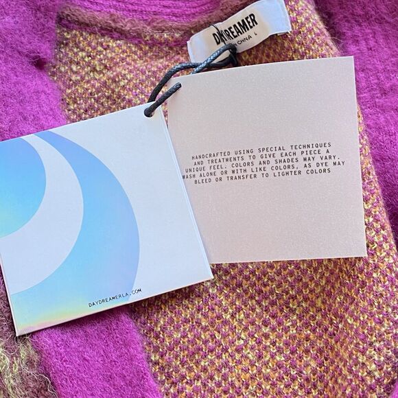 Daydreamer Cardigan Sweater Large Fuschia Orange Argyle Eclectic Grandpa NEW - Picture 8 of 8